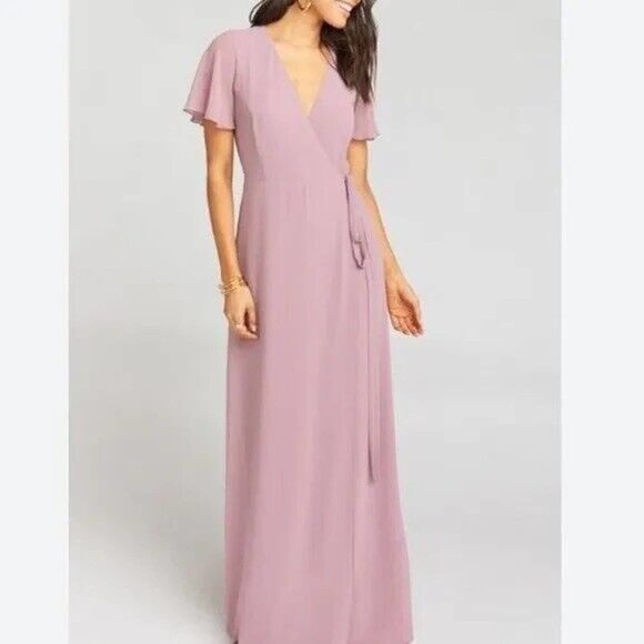 Show me your mumu Noelle Flutter Wrap Maxi Dress Bride’s Maid Dusty Blush Sz S - Picture 1 of 14